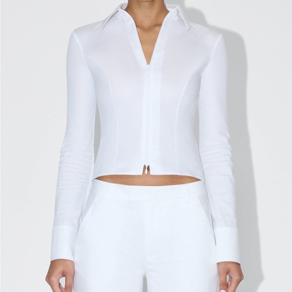 Khy White Poplin Collared Zip Shirt, M
